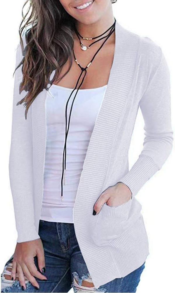 VOIANLIMO Women's Open Front Casual Long Sleeve Knit Classic Sweaters Cardigan with Pockets