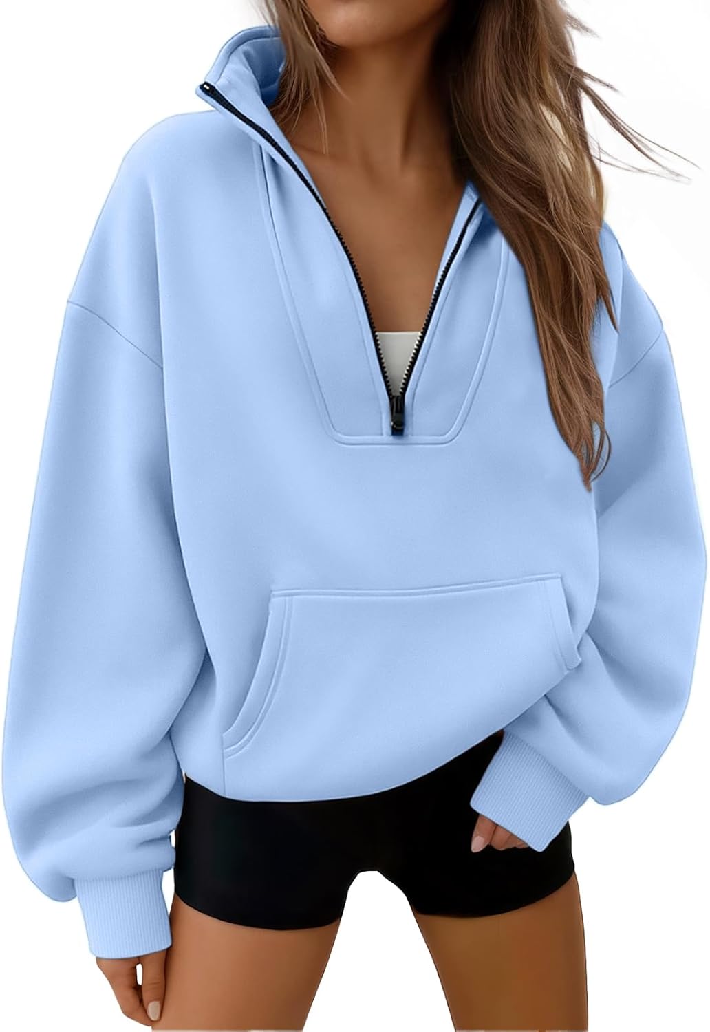 Trendy Queen Womens Sweatshirts Quarter Half Zip Pullover Oversized Hoodies Fall Fashion 2025 Winter Fleece Jackets Sweaters