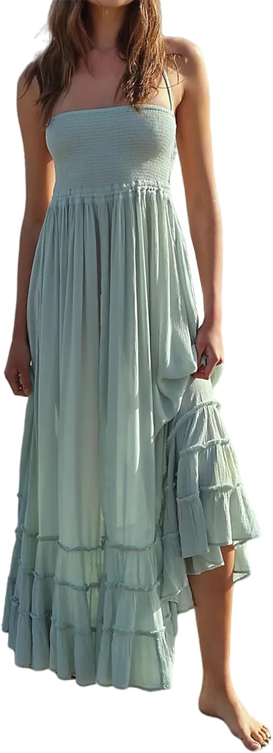 R.Vivimos Womens Summer Boho Sexy Backless Long Dresses