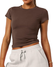 Women's Basic Summer Short Sleeve Crewneck T-Shirts Y2K Cute Going Out Tops Baby Tee