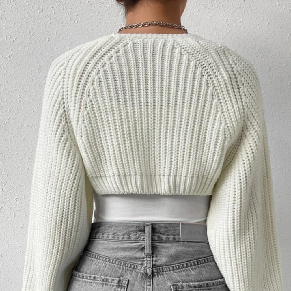 Women Open Front Ribbed Knit Crop Bolero Drop Shoulder Long Sleeve Solid Loose Fit Knitted Crop Cardigan Shrug