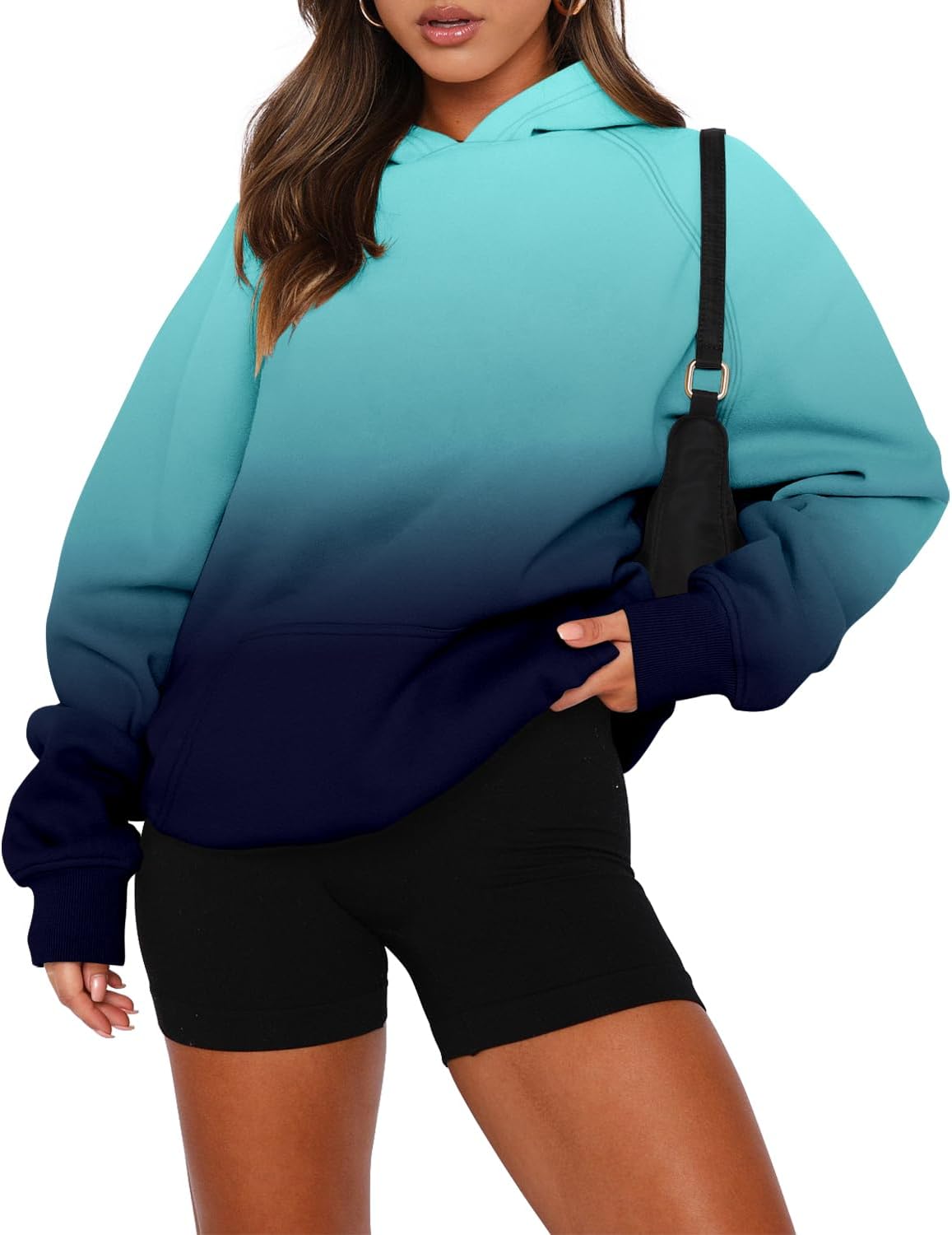 onlypuff Women Pullover Sweatshirt Long Sleeve Hoodies Kangaroo Pocket Fleece Basic Sweater