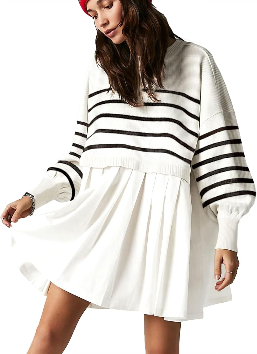 Womens Oversized Sweater Dress Spring Fall Trendy Long Sleeve Crewneck Pullover Tops Relaxed Fit Sweatshirts Mini Dresses