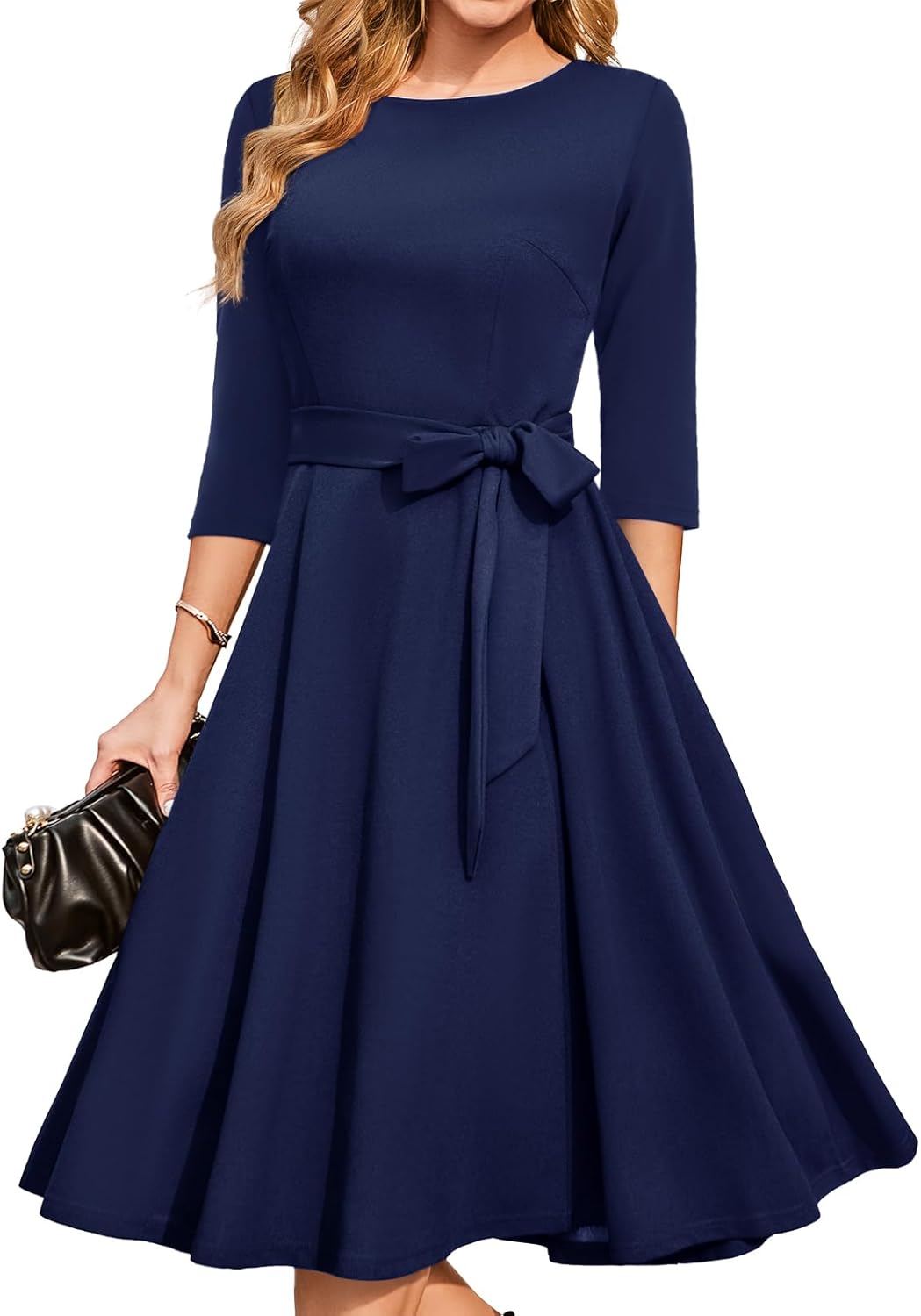 DRESSTELLS Cocktail Dresses for Women, Vintage Wedding Guest 3/4 Sleeves Formal Church Holiday Dress