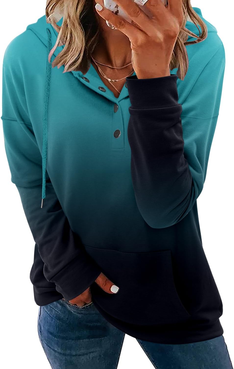 VIEACTIVEWEAR Hoodie for Women Tie Dye Sweatshirt Button Down Tops Casual Long Sleeve Oversize Pullover