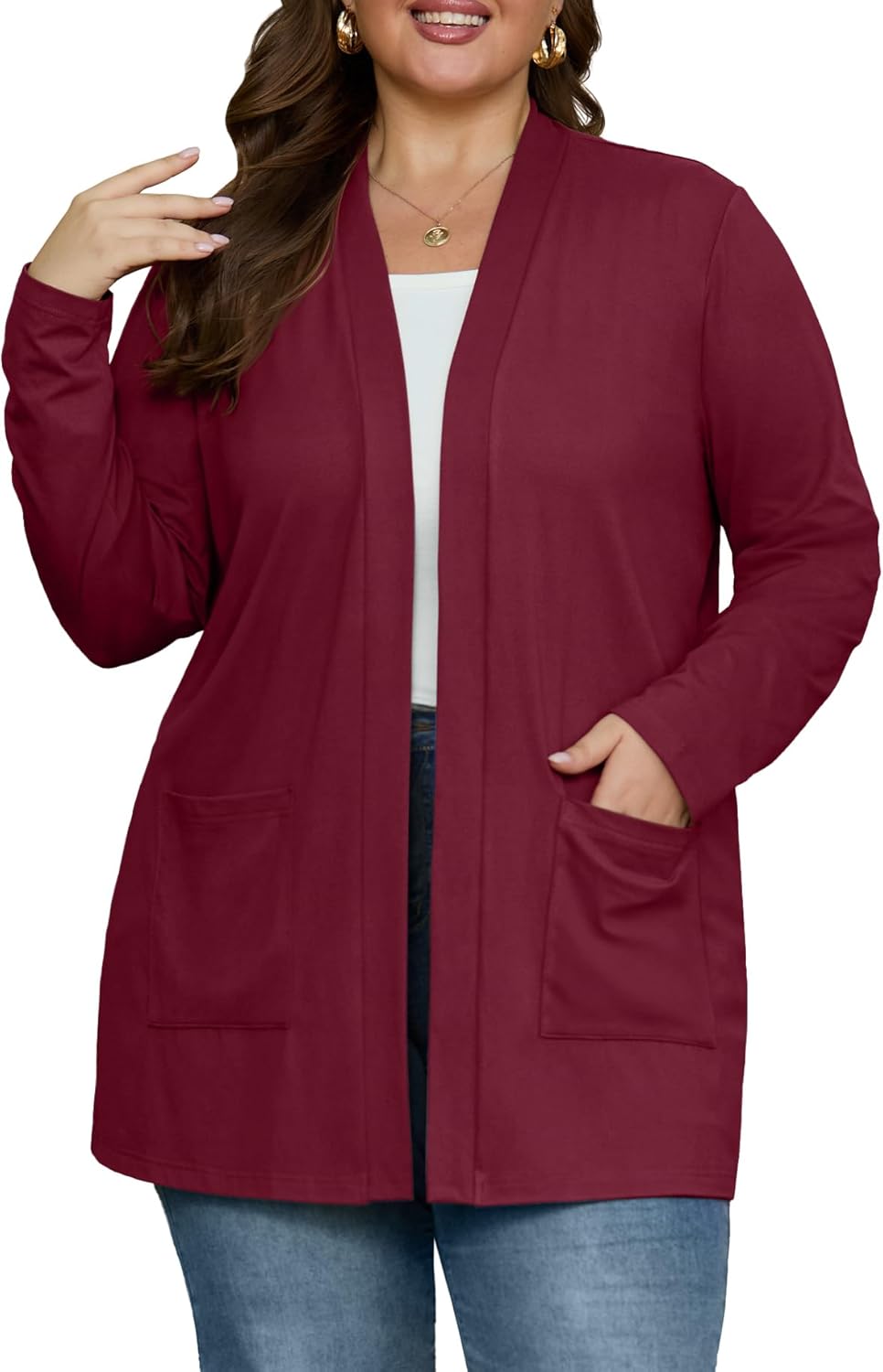 OLRIK Plus Size Cardigan for Women 2025 with Pockets Long Sleeve Casual Lightweight Jacket Open Front Cover Ups