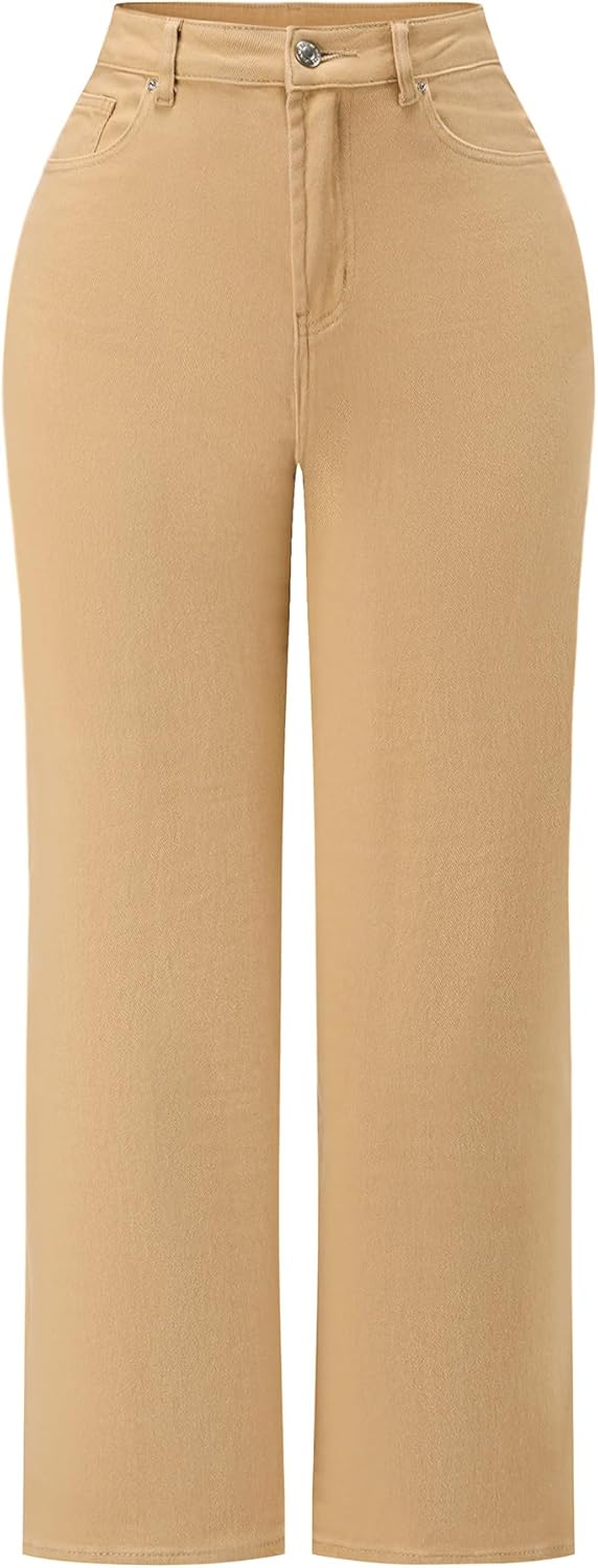 THUNDER STAR Womens High Waisted Wide Leg Jeans Stretchy Distressed Denim Pants