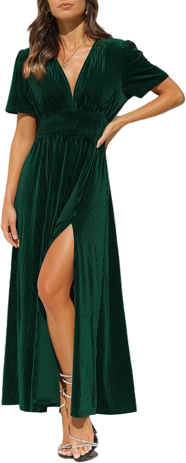 Women's Velvet Maxi Dress Formal Dresses for Wedding Guest Dress