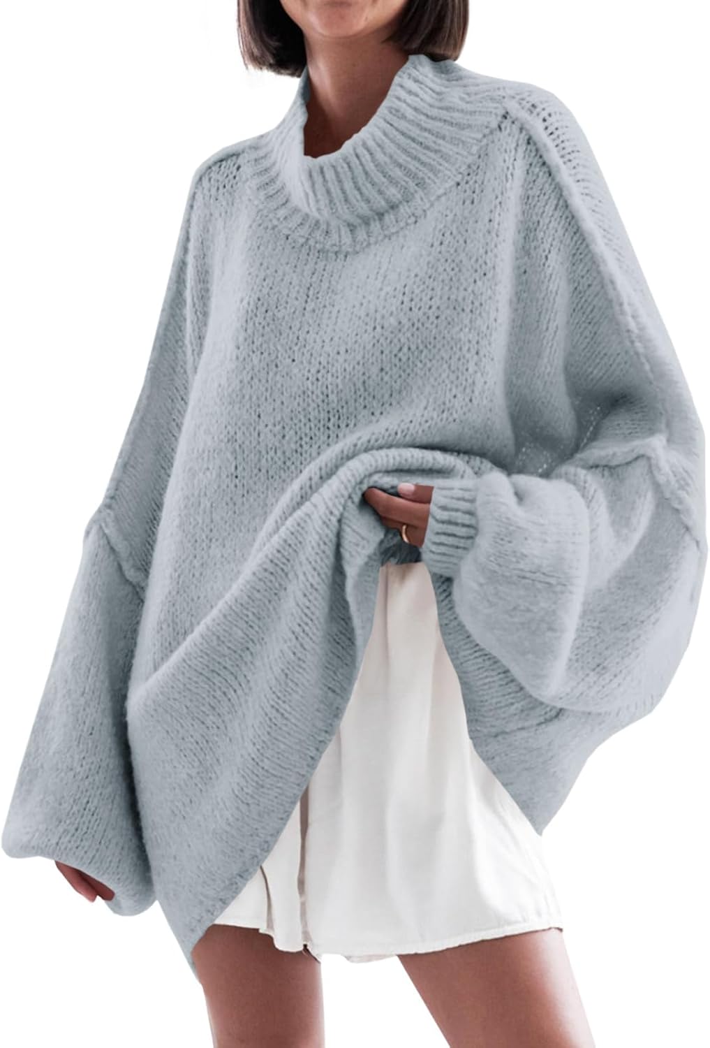 Saodimallsu Womens Oversized Sweaters Mock Neck Batwing Long Sleeve 2025 Fall Trendy Ribbed Knit Casual Tunic Sweater