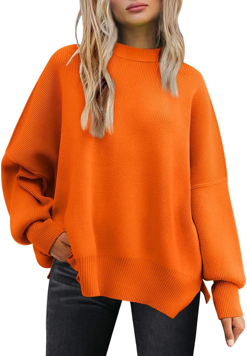 LILLUSORY Women's Oversized Batwing Sweaters 2025 Fall Outfits Trendy Crewneck Knit Side Slit Fashion Pullover Tops