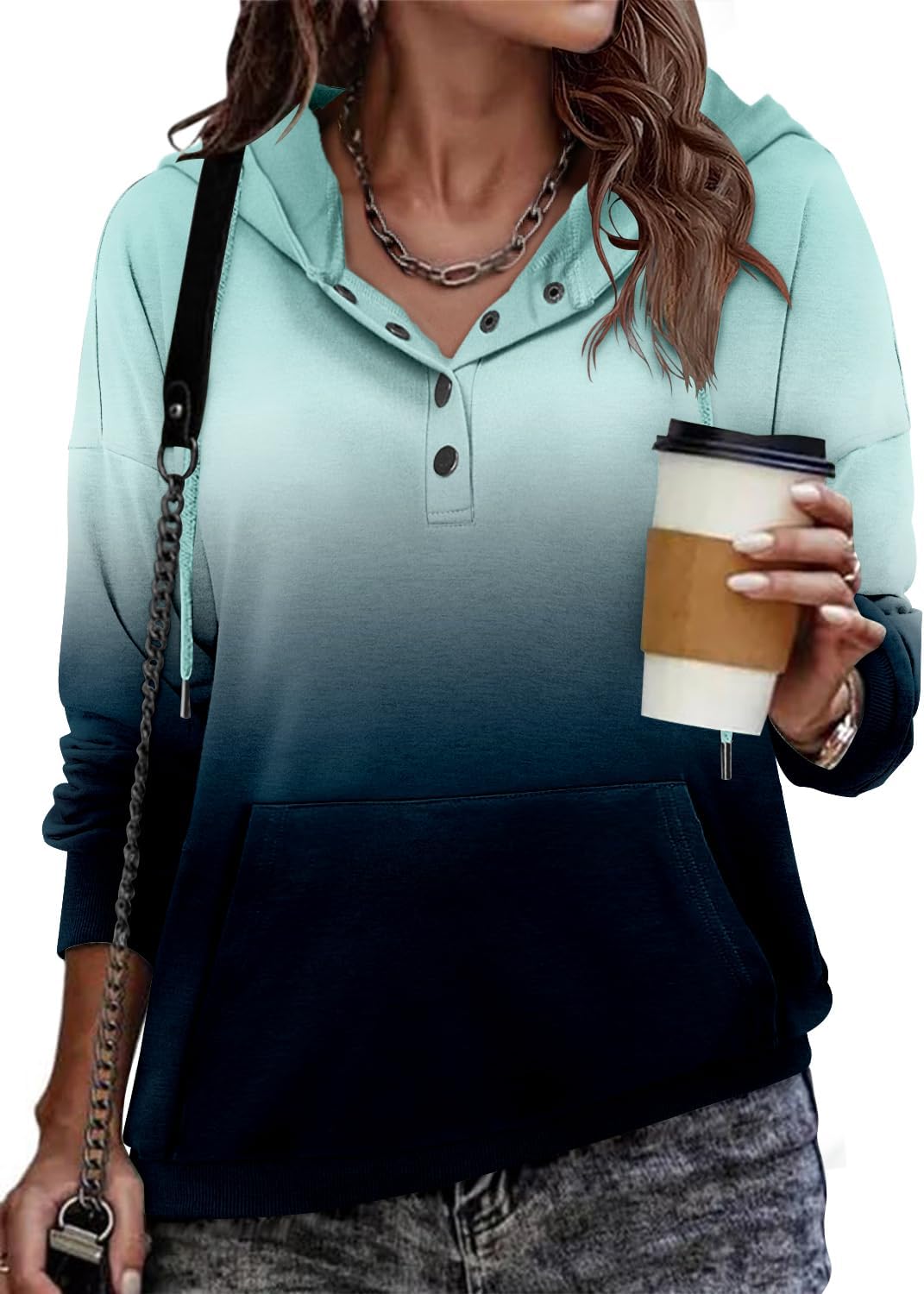 VIEACTIVEWEAR Hoodie for Women Tie Dye Sweatshirt Button Down Tops Casual Long Sleeve Oversize Pullover