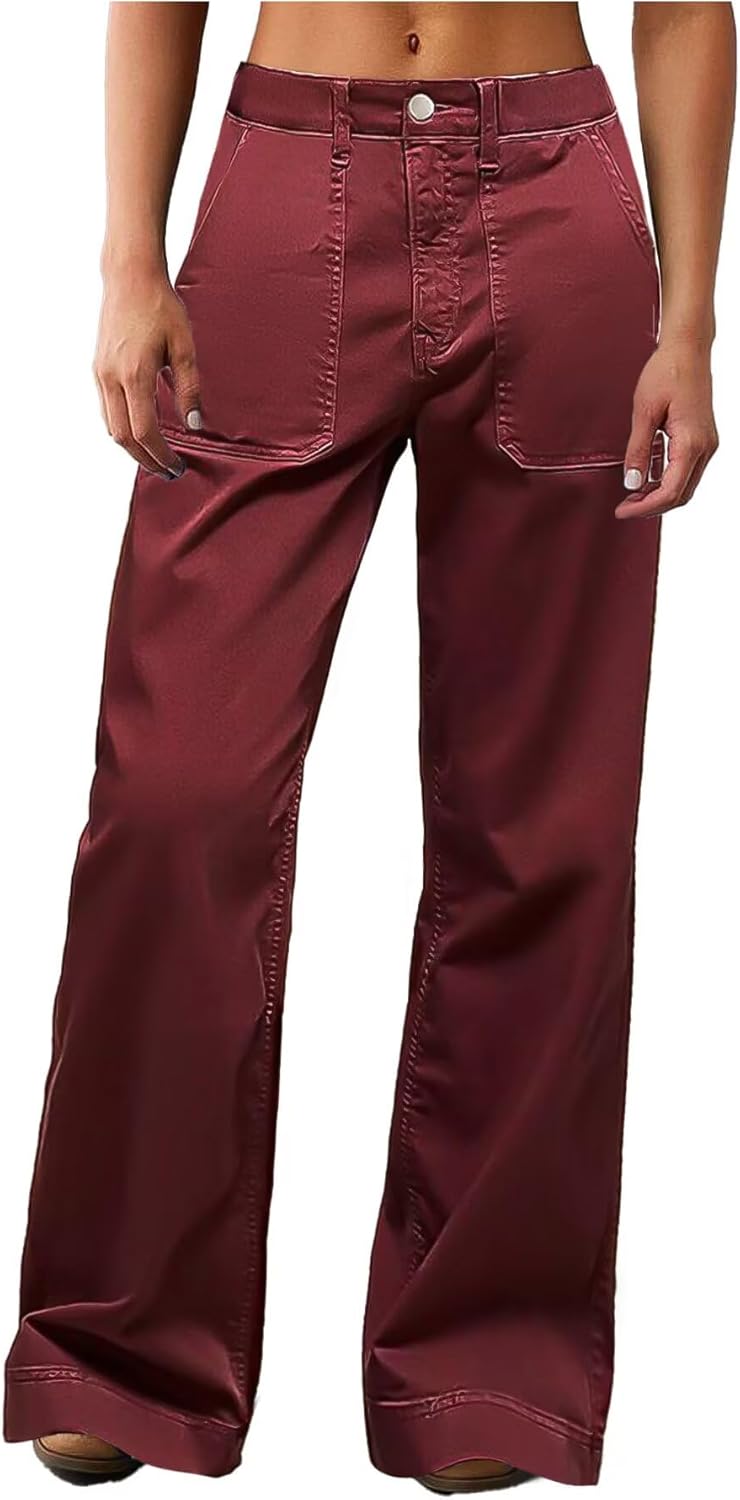 Flamingals Wide Straight Leg Mid Rise Baggy Pocket Denim Jeans Without Belt