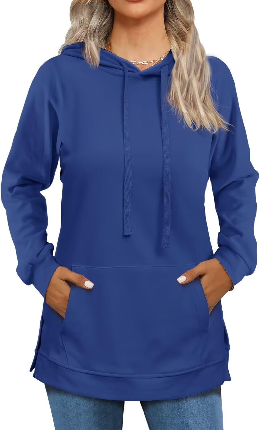 Beimuc Hoodies for Women Fashion Split Hem Drawstring Casual Long Sleeve Sweatshirts Tops with Pockets