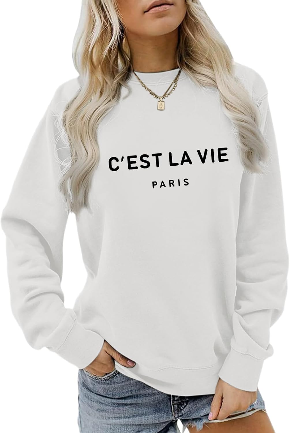 C'est La Vie Paris Sweatshirt For Women Oversized Graphic Crewneck Hoodie Casual Long Sleeve Shirt Pullover Tops