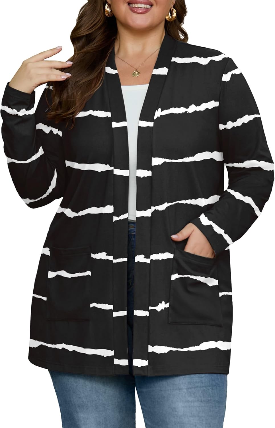 OLRIK Plus Size Cardigan for Women 2025 with Pockets Long Sleeve Casual Lightweight Jacket Open Front Cover Ups