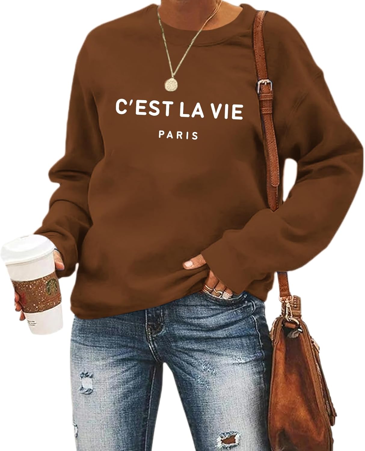 C'est La Vie Paris Sweatshirt For Women Oversized Graphic Crewneck Hoodie Casual Long Sleeve Shirt Pullover Tops