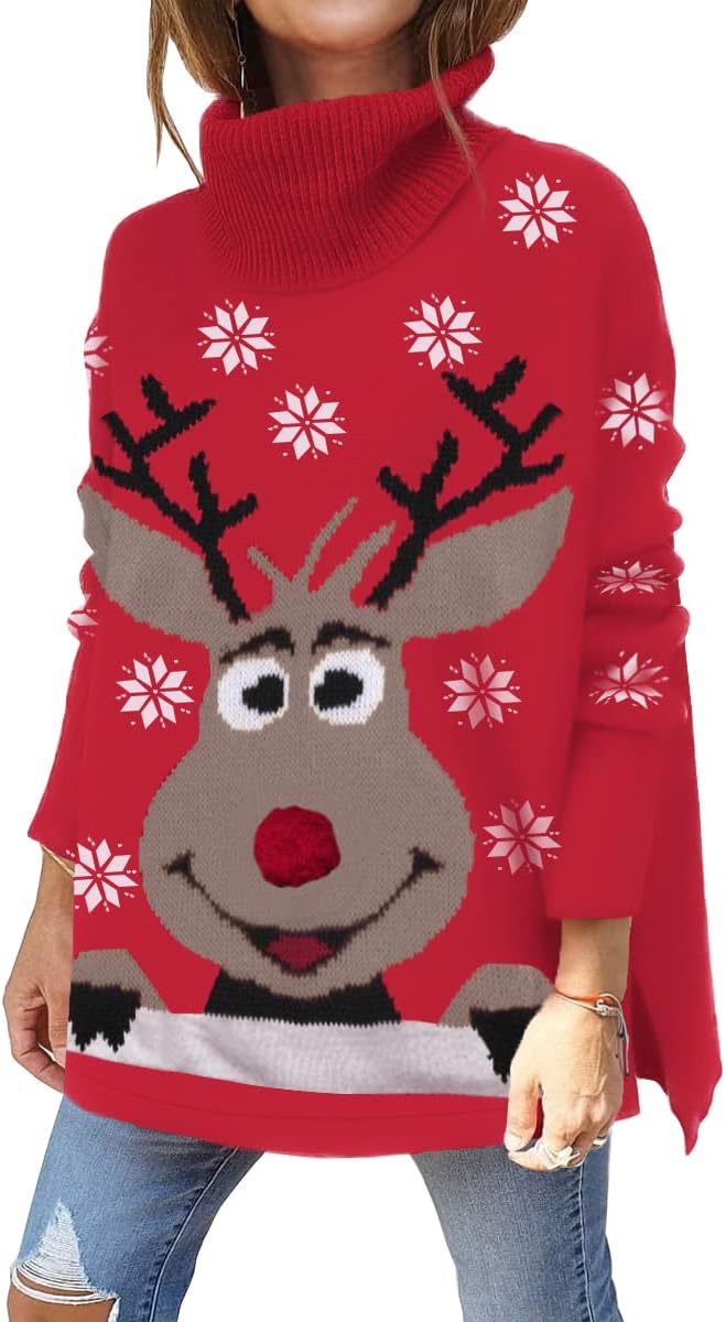 LILLUSORY Women's Turtleneck Oversized Sweaters Long Batwing Sleeve Spilt Hem Tunic Pullover Knit Tops