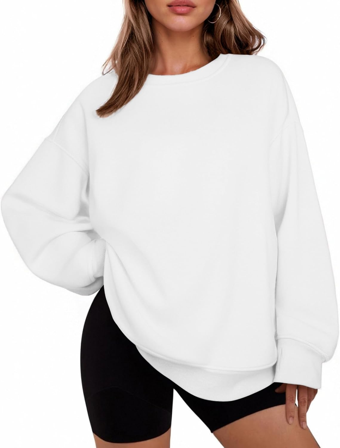 PINSPARK Womens Sweatshirt Crewneck Fleece Pullover Tops Oversized Sweat Shirts with Thumbholes Pockets 2025 Fall Outfits