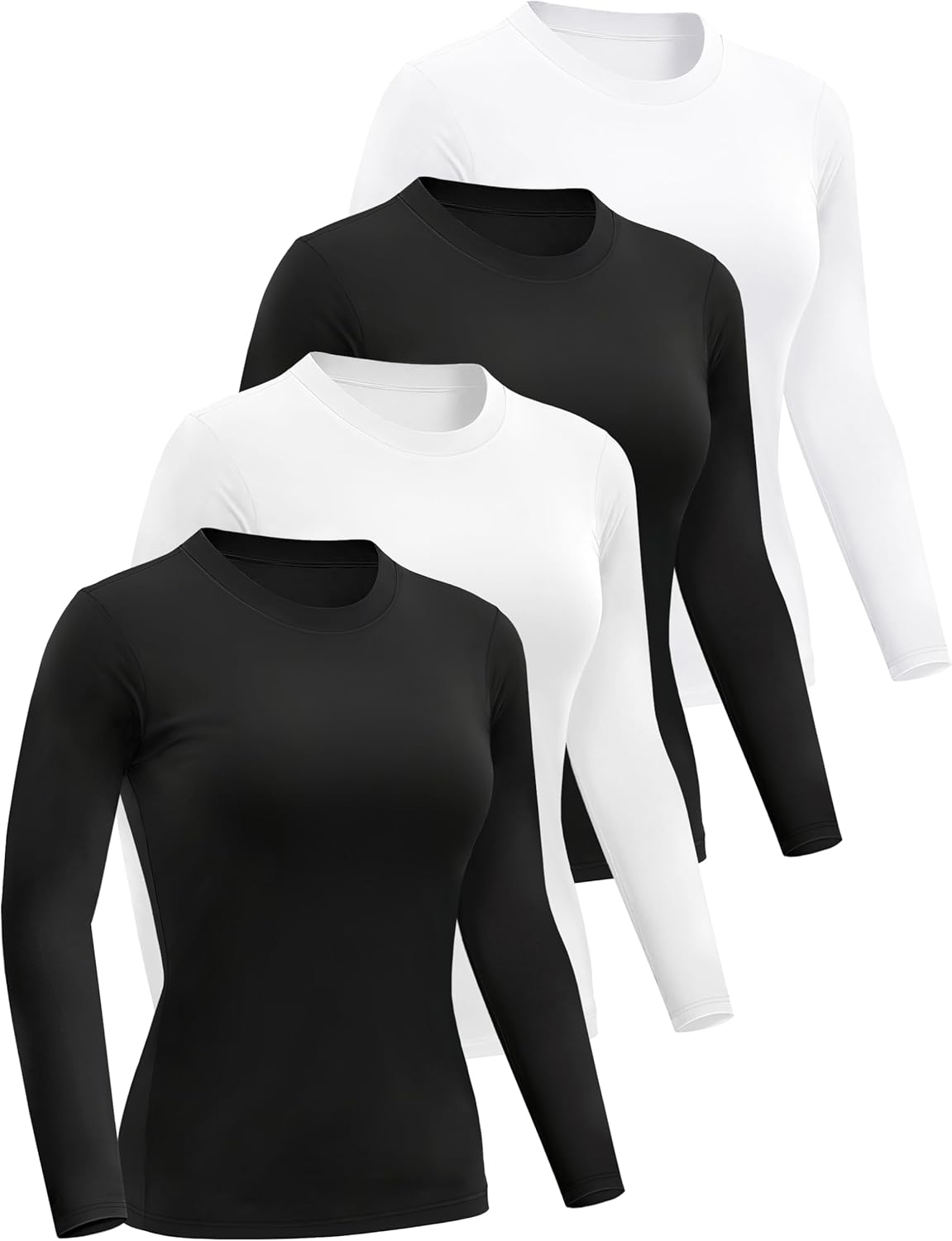Dalavch 4/5 Pack Women’s Long Sleeve Basic Shirts Crew Neck Slim Fitted Compression Gym Workout Athletic Underscrubs Tops