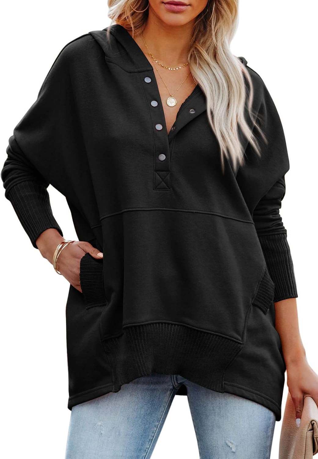 PRETTYGARDEN Women's Casual Long Sleeve Lapel Zipper Sweatshirt Drawstring Loose Pullover Tops