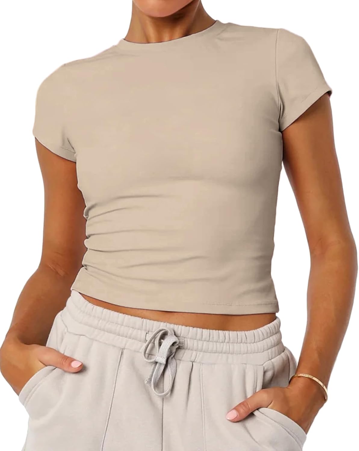 Women's Basic Summer Short Sleeve Crewneck T-Shirts Y2K Cute Going Out Tops Baby Tee