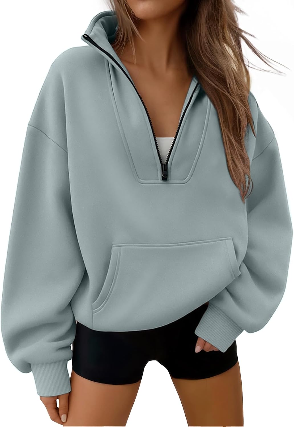 Trendy Queen Womens Sweatshirts Quarter Half Zip Pullover Oversized Hoodies Fall Fashion 2025 Winter Fleece Jackets Sweaters