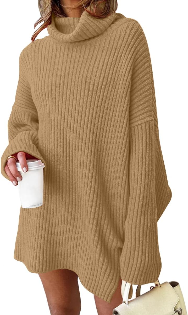 LILLUSORY Womens Turtleneck Oversized Long Sweater Dress 2025 Plus Size Tunic Pullover Knit Winter Dresses