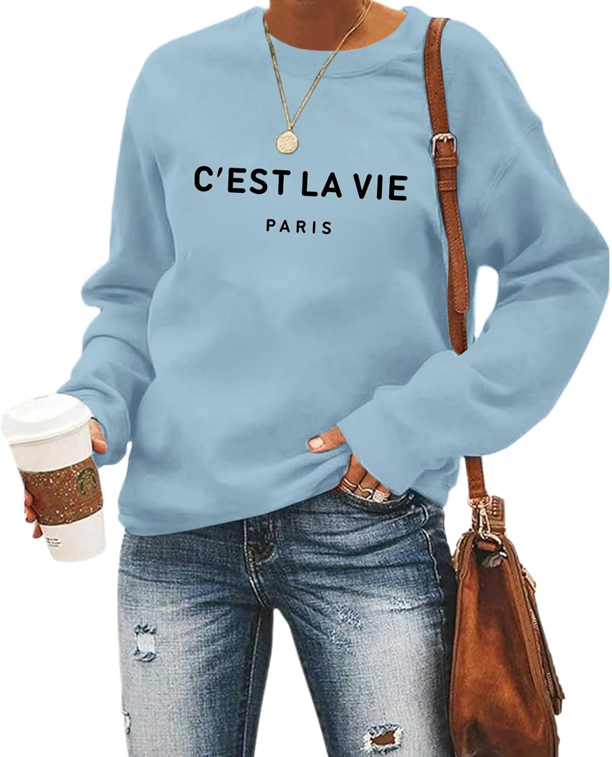 C'est La Vie Paris Sweatshirt For Women Oversized Graphic Crewneck Hoodie Casual Long Sleeve Shirt Pullover Tops