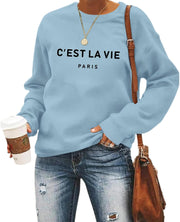 C'est La Vie Paris Sweatshirt For Women Oversized Graphic Crewneck Hoodie Casual Long Sleeve Shirt Pullover Tops