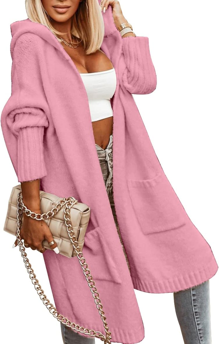 Aoysky Womens Long Cardigans Cable Knitted Open Front Oversized Hooded Outerwear Sweater Coat