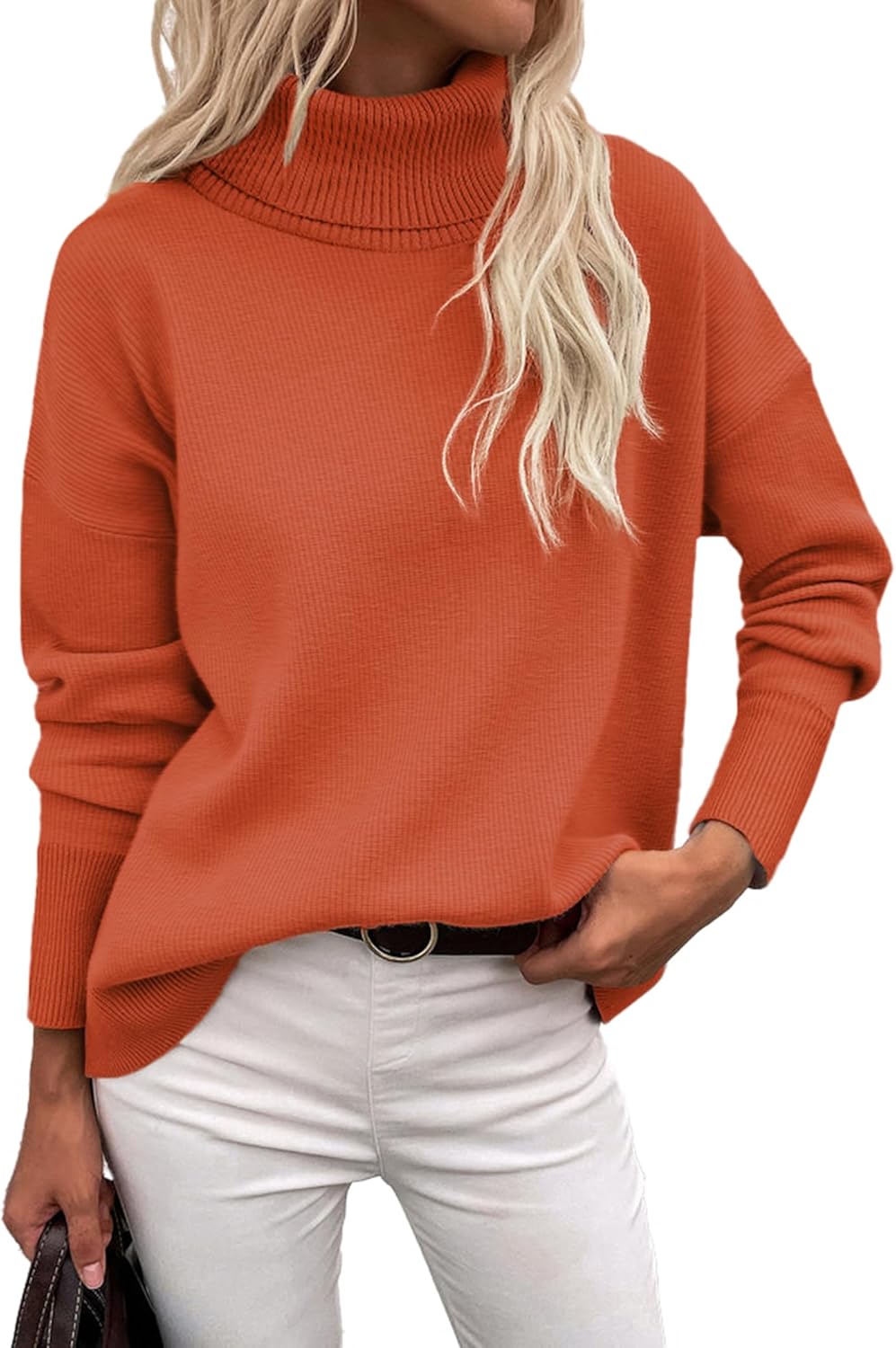 Zeagoo Women's Turtleneck Sweater 2025 Fall Winter Chunky Knitted Pullover High Low Hem Trendy Basic Jumper Top