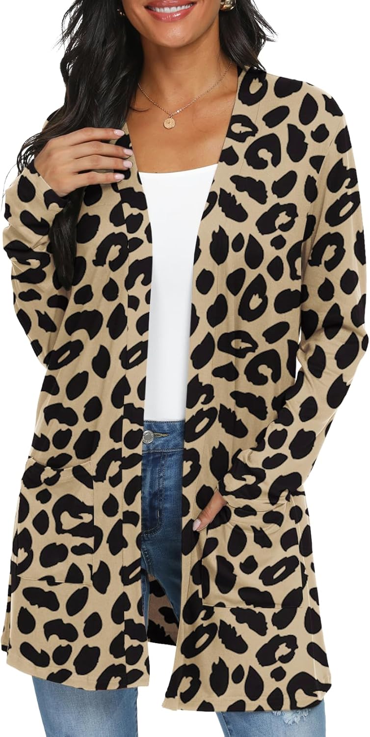 Womens Casual Lightweight with Pocketes Long Sleeve Open Front Cardigan