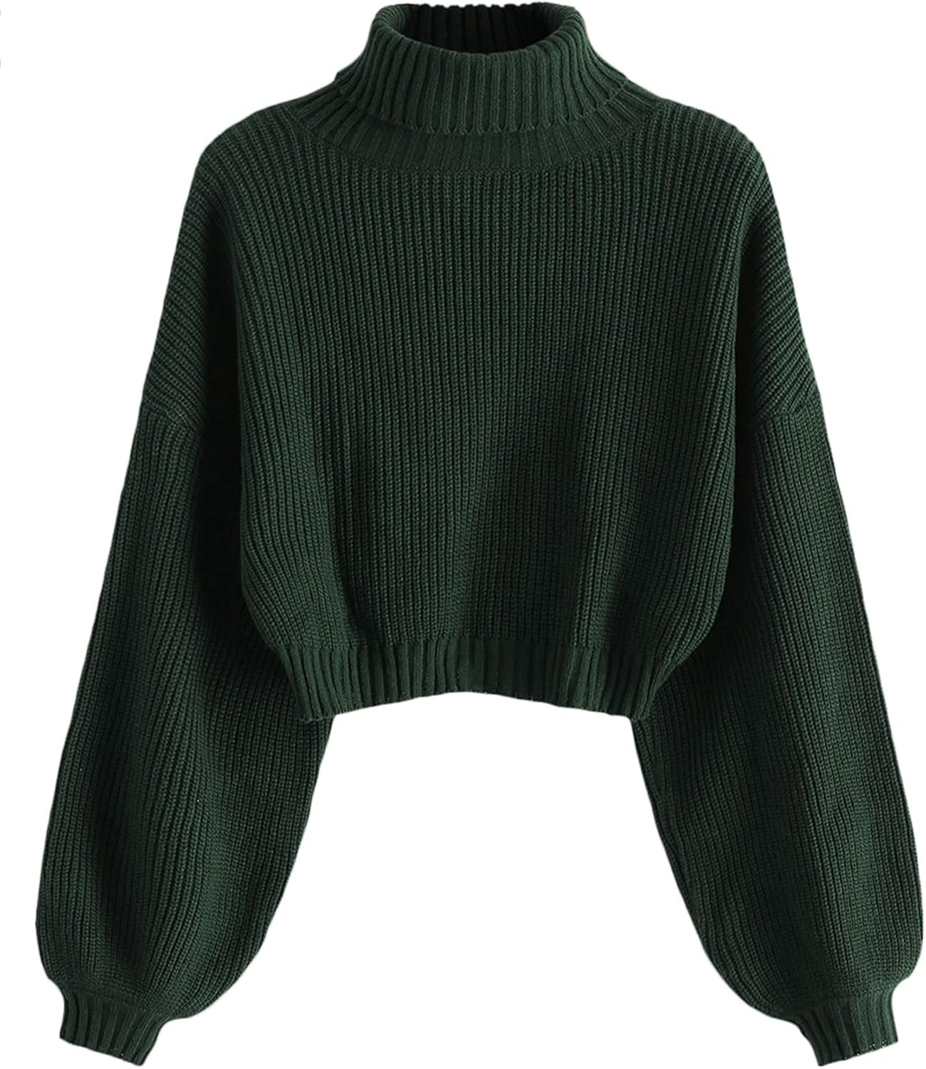 ZAFUL Women's Cropped Turtleneck Sweater Lantern Sleeve Ribbed Knit Pullover Sweater Jumper