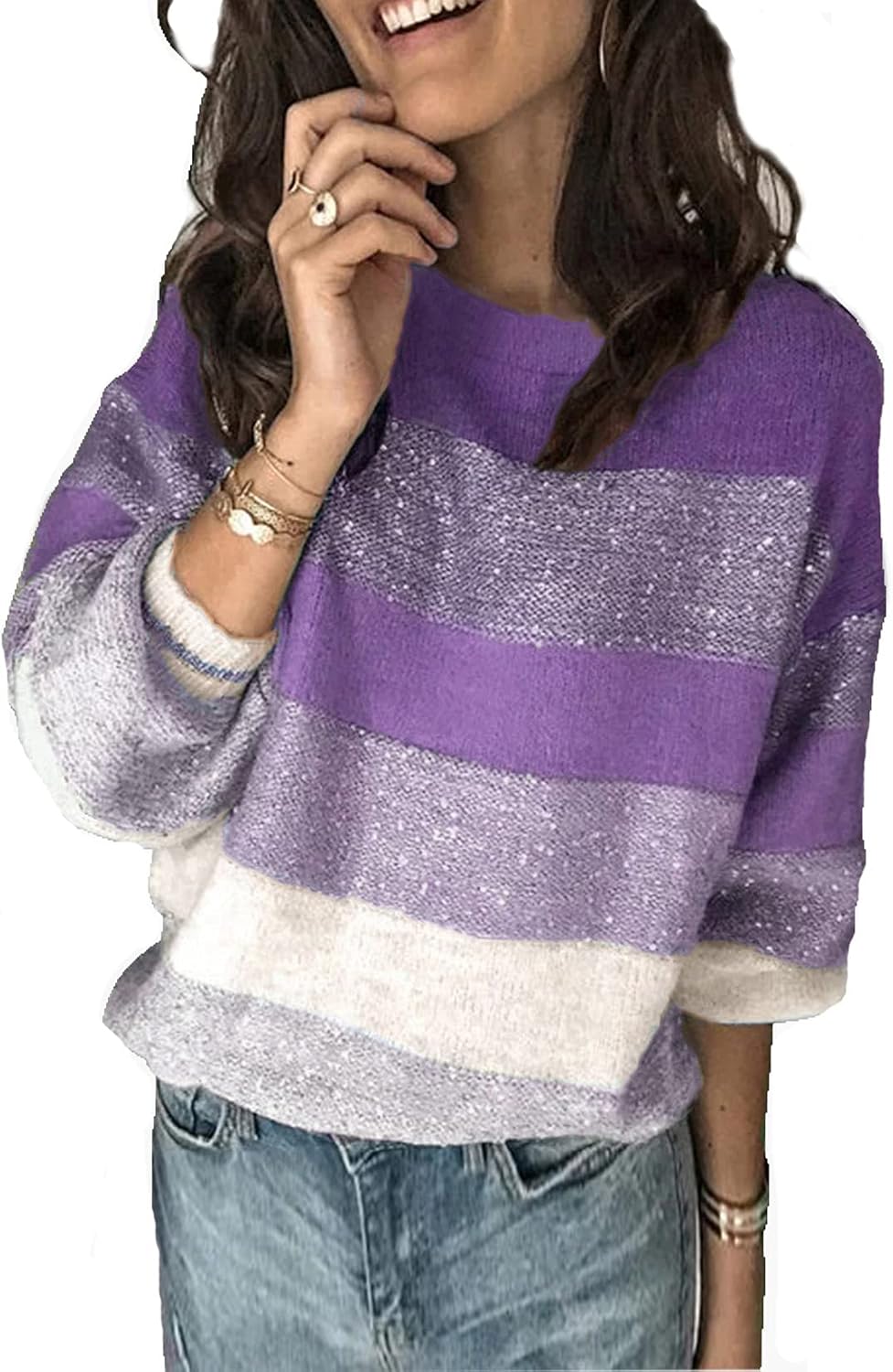 ANCAPELION Women’s Casual Sweater Pullover Winter Basic Sweatshirt Long Sleeve Cozy Knitted Jumper Tops Loose Fit