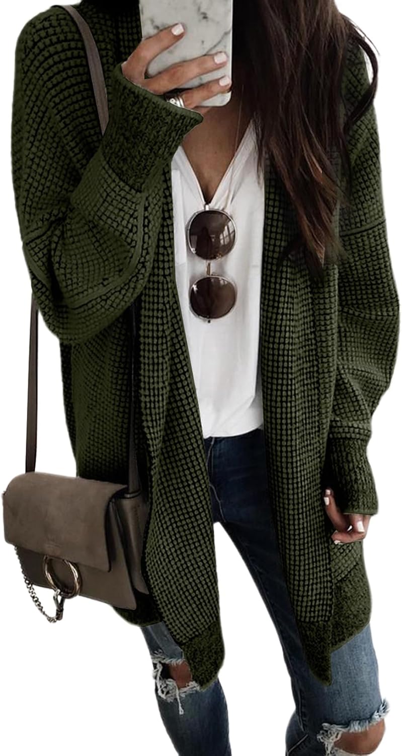 Sidefeel Womens 2025 Fall Outfits Long Sleeve Open Front Cardigan Sweaters Oversized Checkered Chunky Knit Sweaters Coat