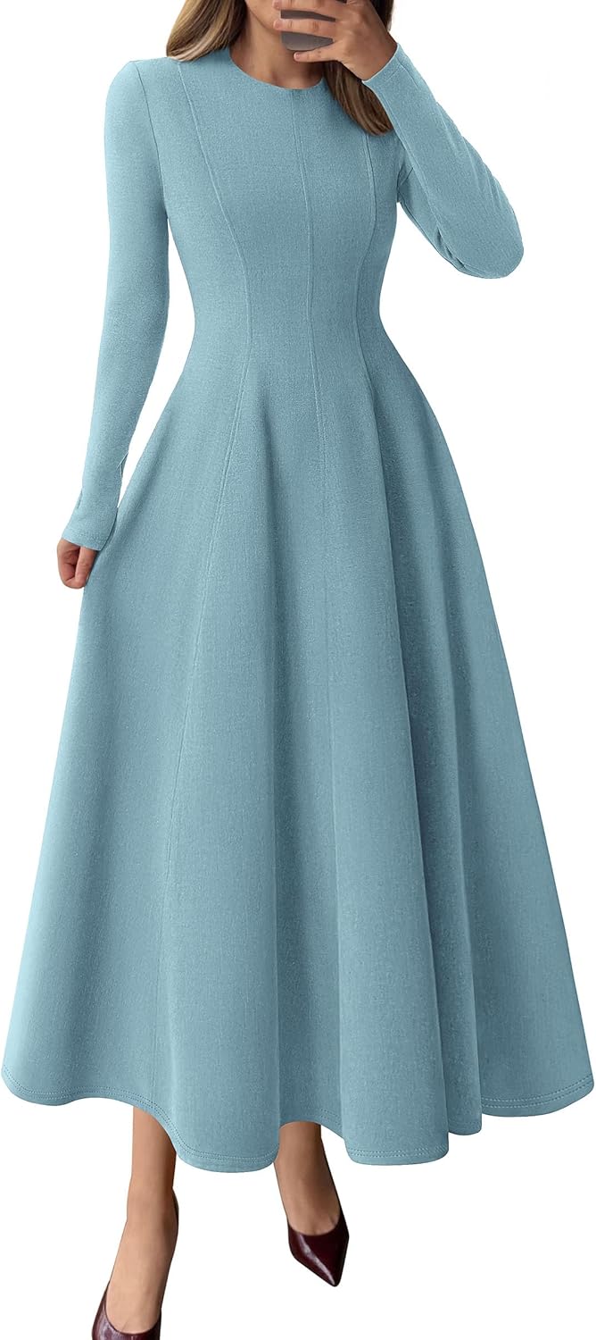 PRETTYGARDEN Cocktail Dresses for Women 2025 Elegant Classy Fall Long Sleeve Midi A Line Flowy Modest Winter Party Dress