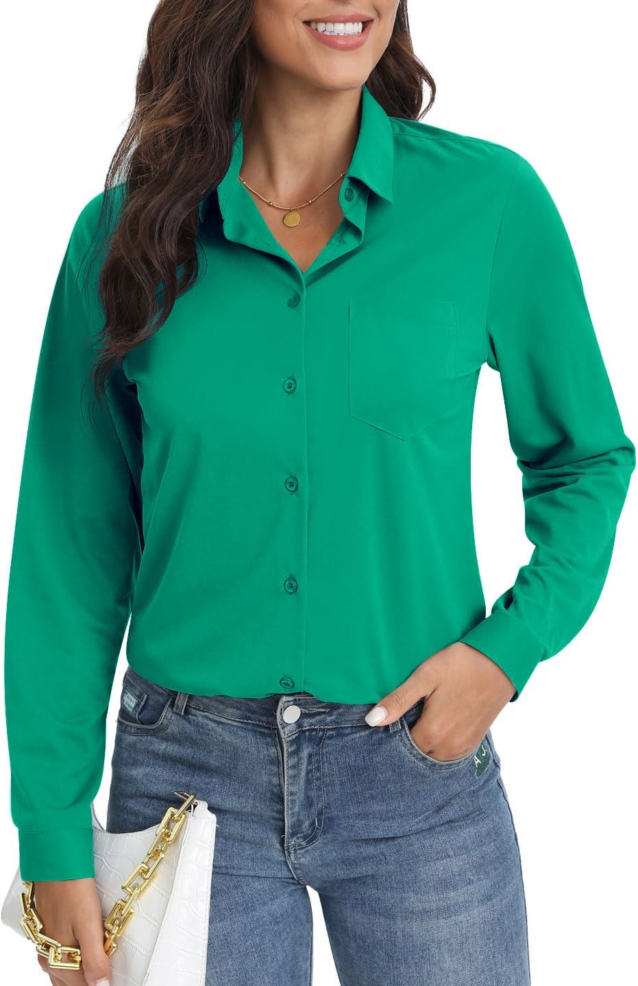 COUXILY Soft Wrinkle-Free Button Down Stretch Shirts for Women, Breathable Moisture-Wicking Casual Work Dress Tops