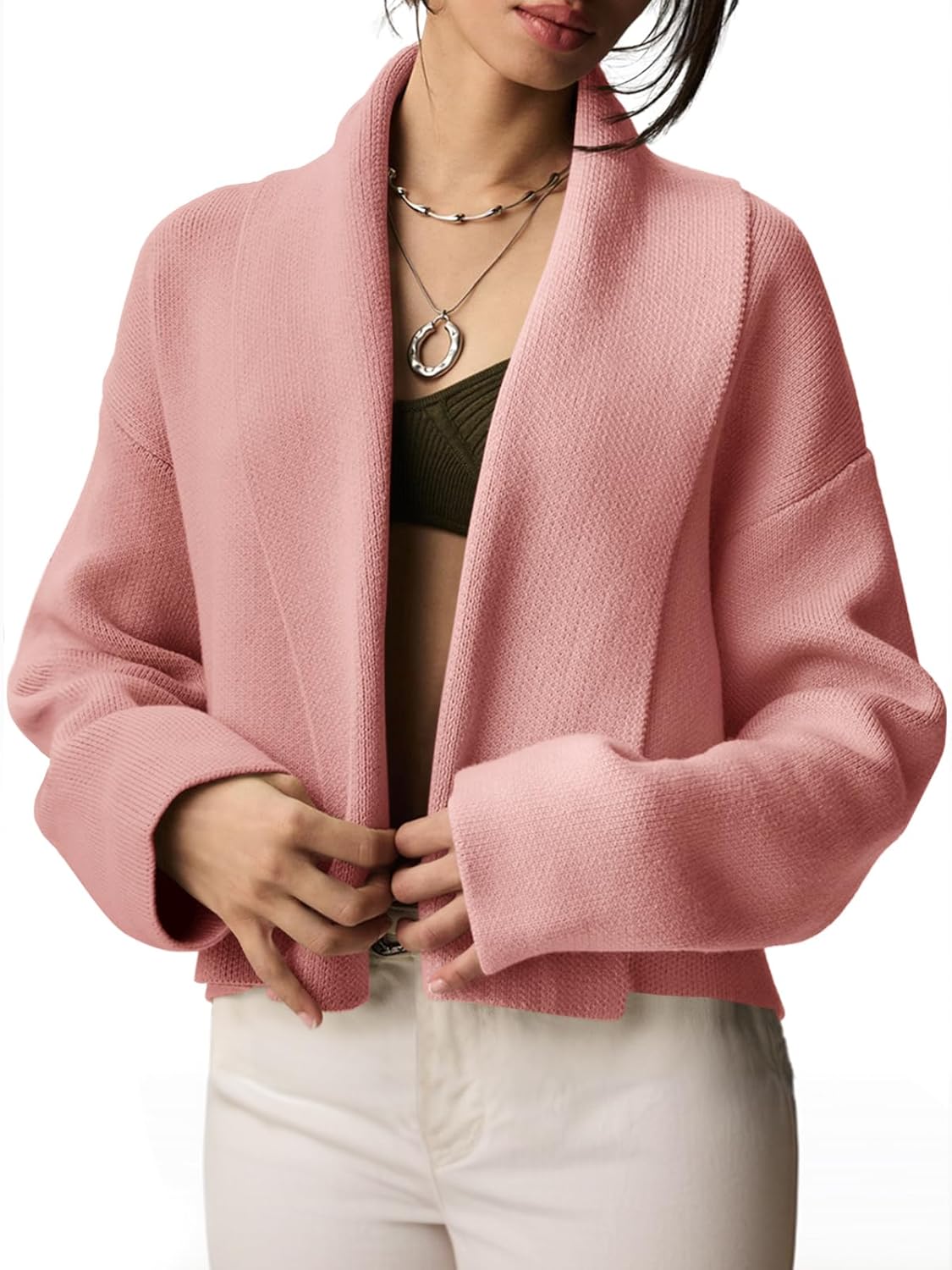 Saodimallsu Womens Cropped Cardigan Open Front Shawl 2025 Fall Trendy Long Sleeve Sweater Jacket