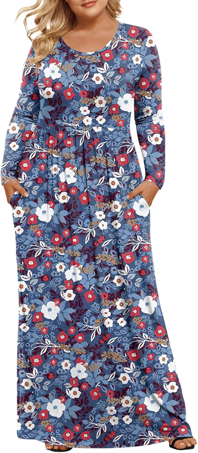 LONGYUAN Women's Plus Size Maxi Dresses for Curvy Women Casual Long Dress XL-6XL