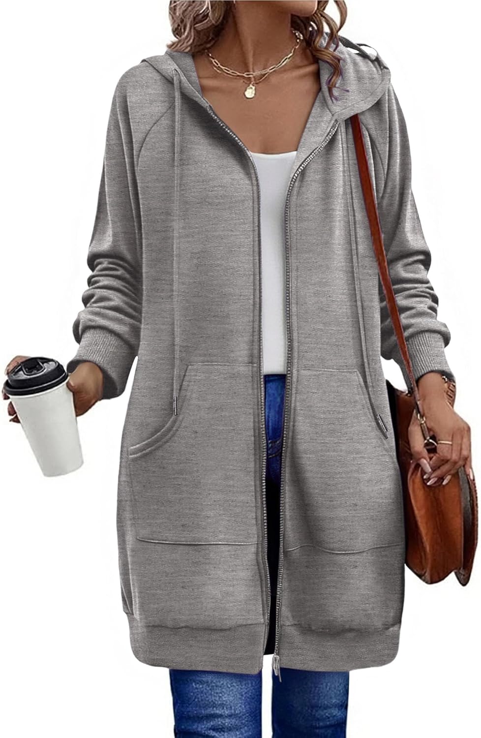 Zeagoo Women's Zip Up Hoodies Long Tunic Sweatshirts Long Sleeve Oversized Fleece Casual 2025 Fall Jacket Coat with Pocket