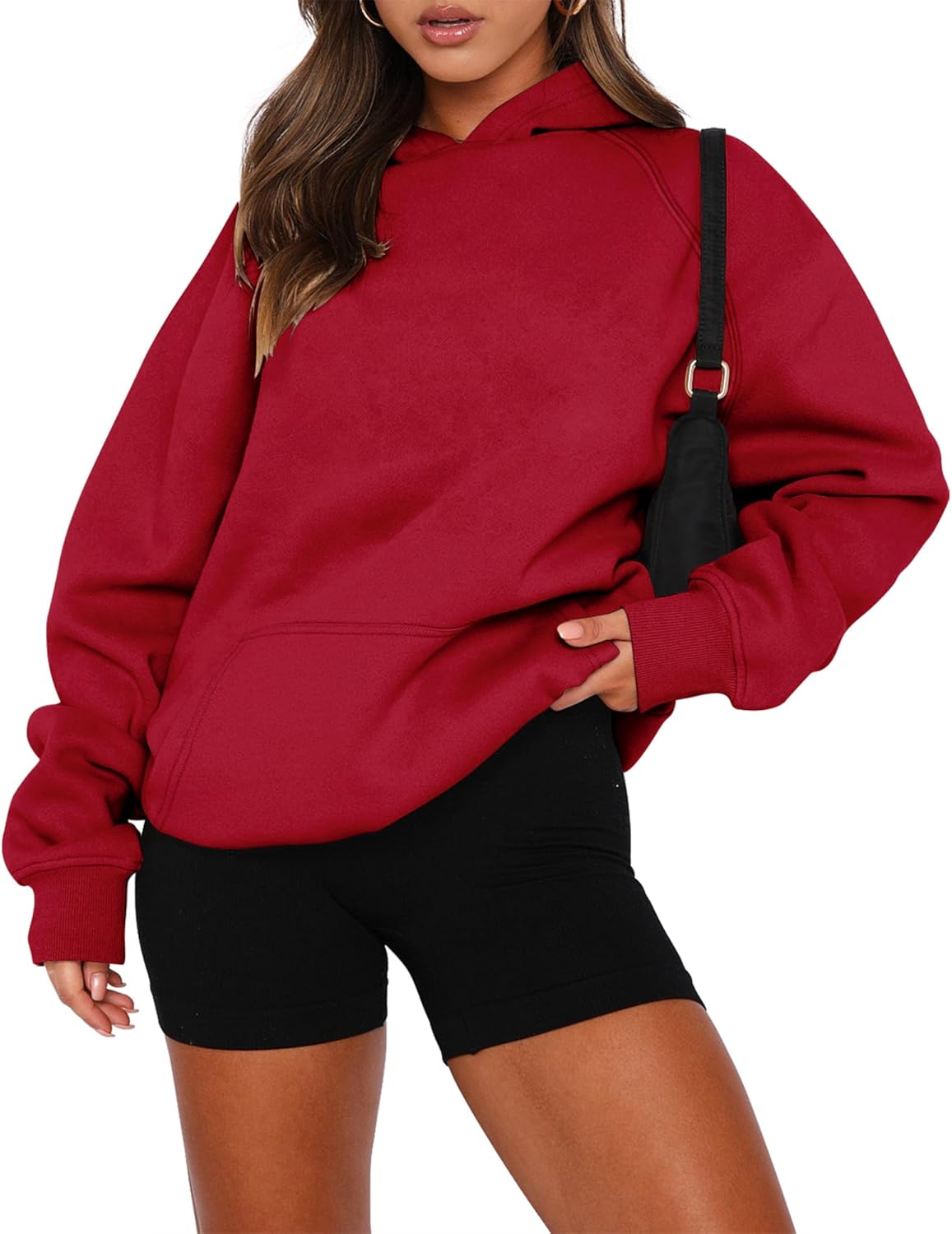 onlypuff Women Pullover Sweatshirt Long Sleeve Hoodies Kangaroo Pocket Fleece Basic Sweater