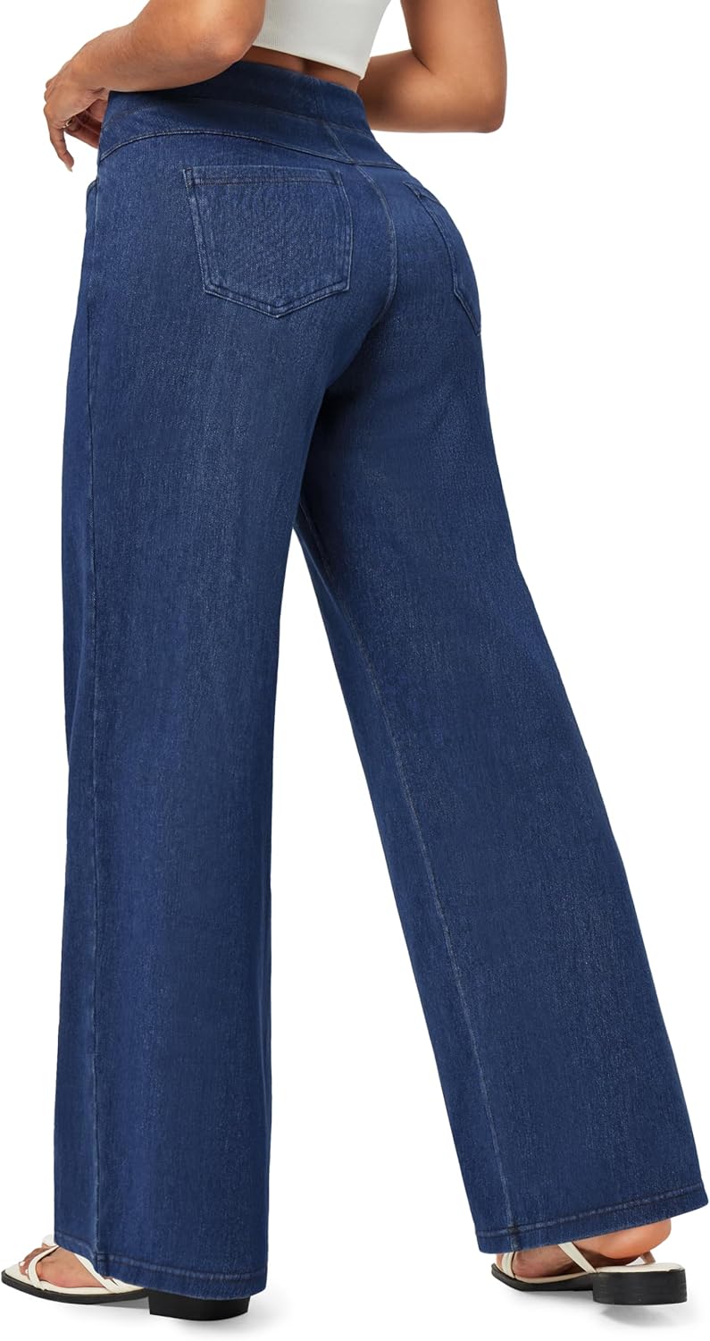 IUGA Wide Leg Jeans Woman High Waisted Pull On Baggy Jeans for Women Stretchy Trendy Womens Jean Straight Casual Denim Pants