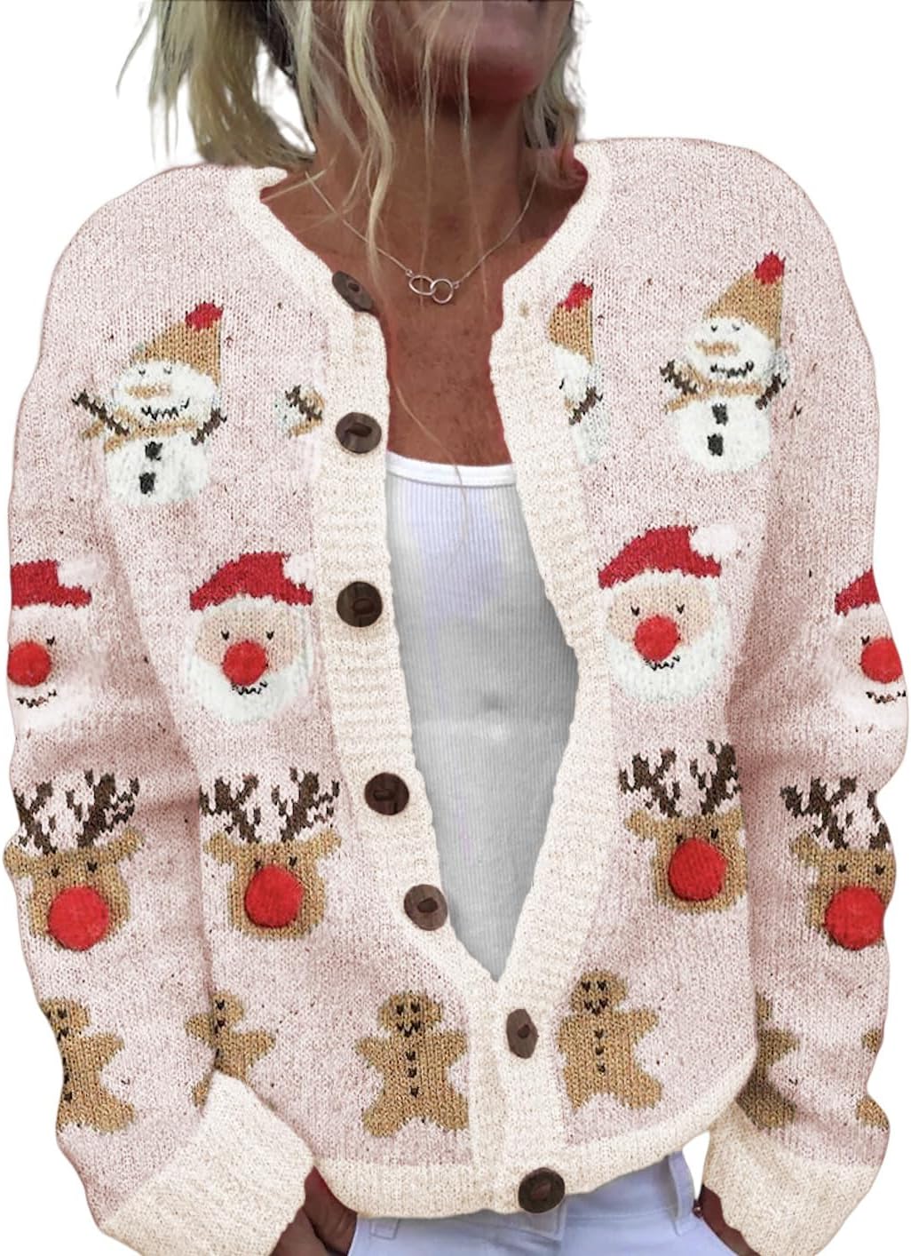 Women's Funny Fall Winter Animal Floral Christmas Tree Long Sleeve Button Knit Cardigan Sweater