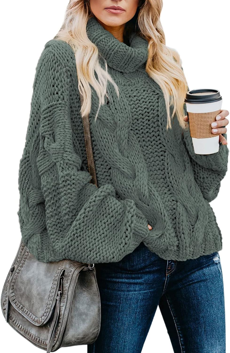 Dokotoo Womens 2025 Winter Fall Solid Turtleneck High Neck Balloon Long Sleeve Sweaters Pullover Outerwear