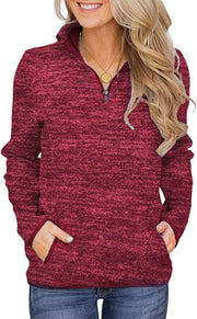 Artfish Women's Women Quarter Zip Casual Pullovers Lightweight Fleece Sweatshirts with Pockets