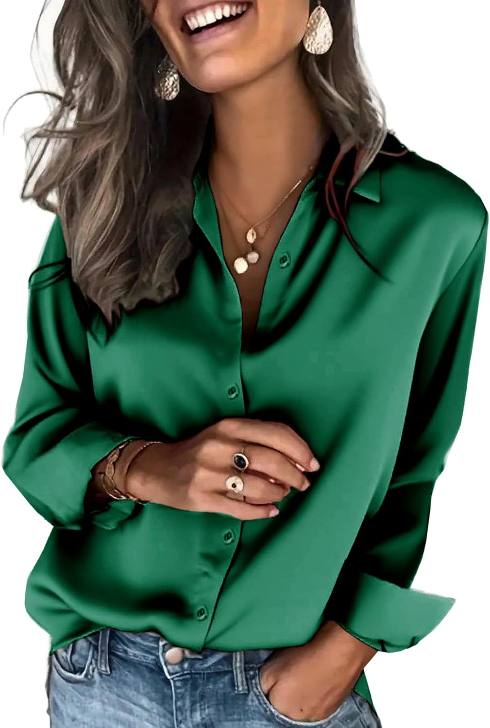 Zeagoo Satin Blouses for Women Silk Button Down Shirts Long Sleeve Business Casual Tops