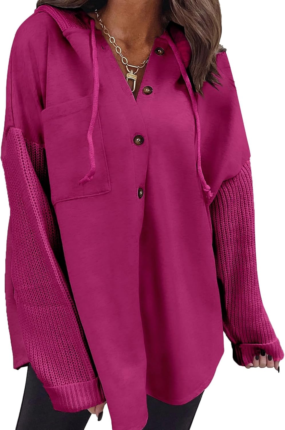 SHEWIN Oversized Sweatshirt for Women Loose Fit Casual Long Sleeve Button Hooded Sweatshirts Hoodies with Pocket