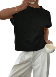 SOLY HUX Women's Ribbed Sweater Crew Neck Short Sleeve Loose Fit Floral Knit Pullover Tops