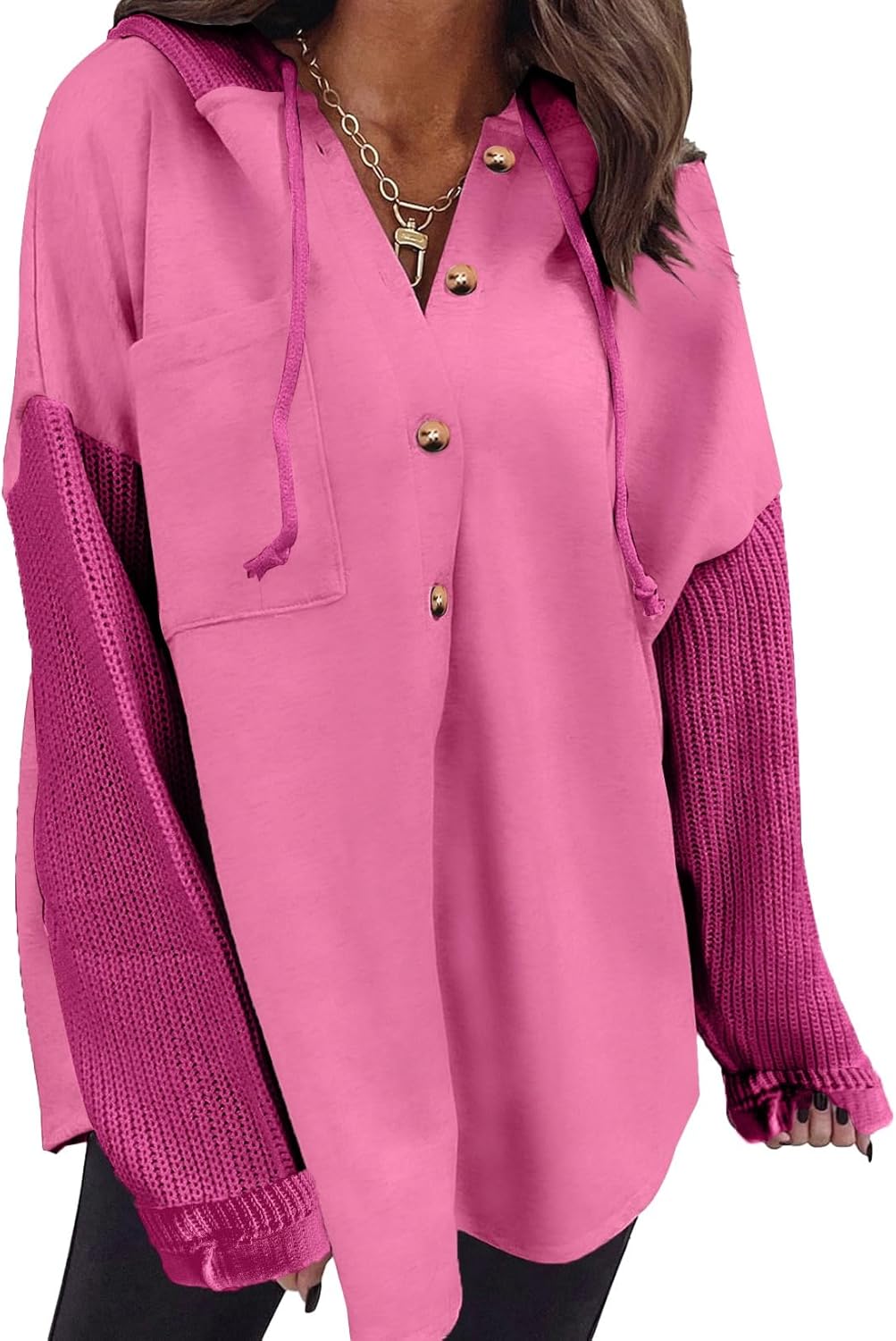 SHEWIN Oversized Sweatshirt for Women Loose Fit Casual Long Sleeve Button Hooded Sweatshirts Hoodies with Pocket