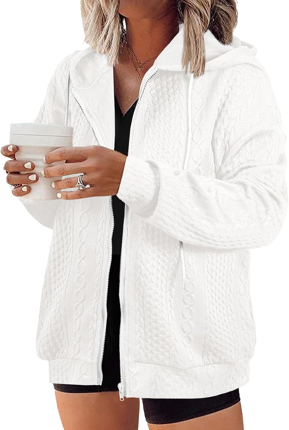 Eytino Womens Plus Size Hoodies Sweatshirt Long Sleeve Zip Up Drawstring Jacket Coat Outwear with Pocket(1X-5X)